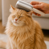 O persoană periază pisica cu peria IonBrush